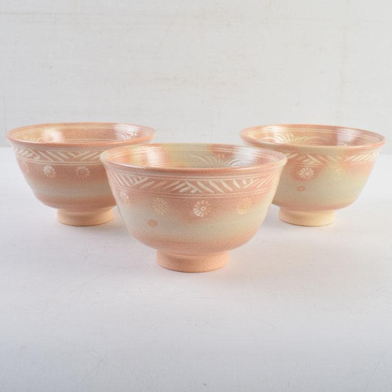 茶道具　京焼　田中渓峰作　御本三島　花文　数茶碗　十客　共箱　M　R9581H