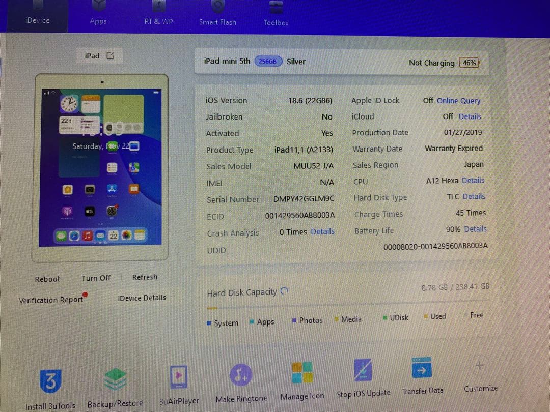iPad mini 5 256GB 本体　GLM9C