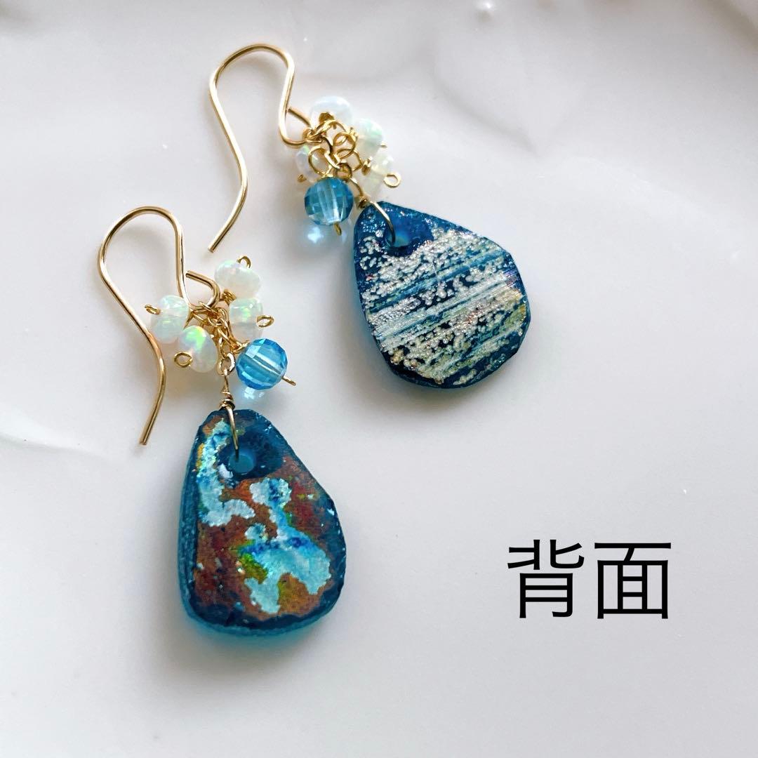 Kaya◆希少✧ローマングラス×スイスブルートパーズピアス✧オパール