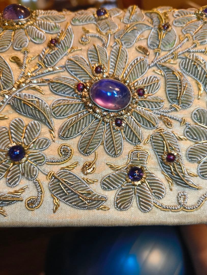 期間限定セール　希少 インド製 ヴィンテージ 両面 ザリ刺繍 高級 ハンドバッグ