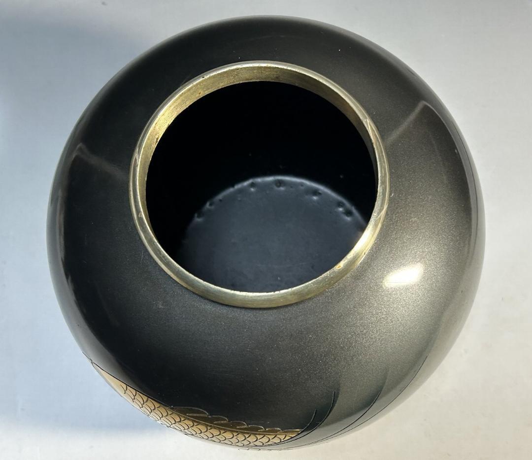 金銀　流水　鯉　双魚　花瓶　壷　高岡銅器 　錦鯉