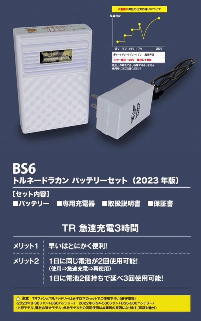 トルネードラカン　空調服　ファン　バッテリー　充電器セット　2023年製