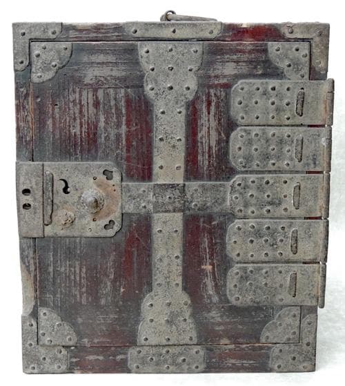 時代物 船箪笥 舟箪笥 鉄金具装飾 約11kg /船金庫 小箪笥 時代箪笥