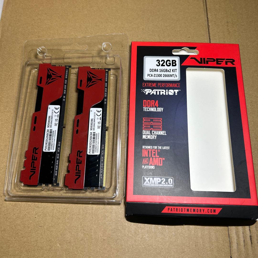 メモリー Patriot Memory DDR4 32GB PVE2432G266C6K