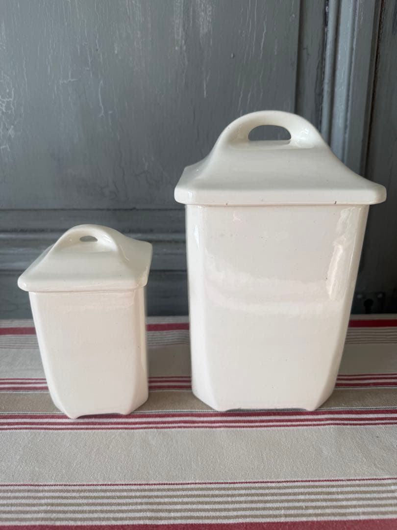フランスアンティーク　陶器製キャニスター　2個セット