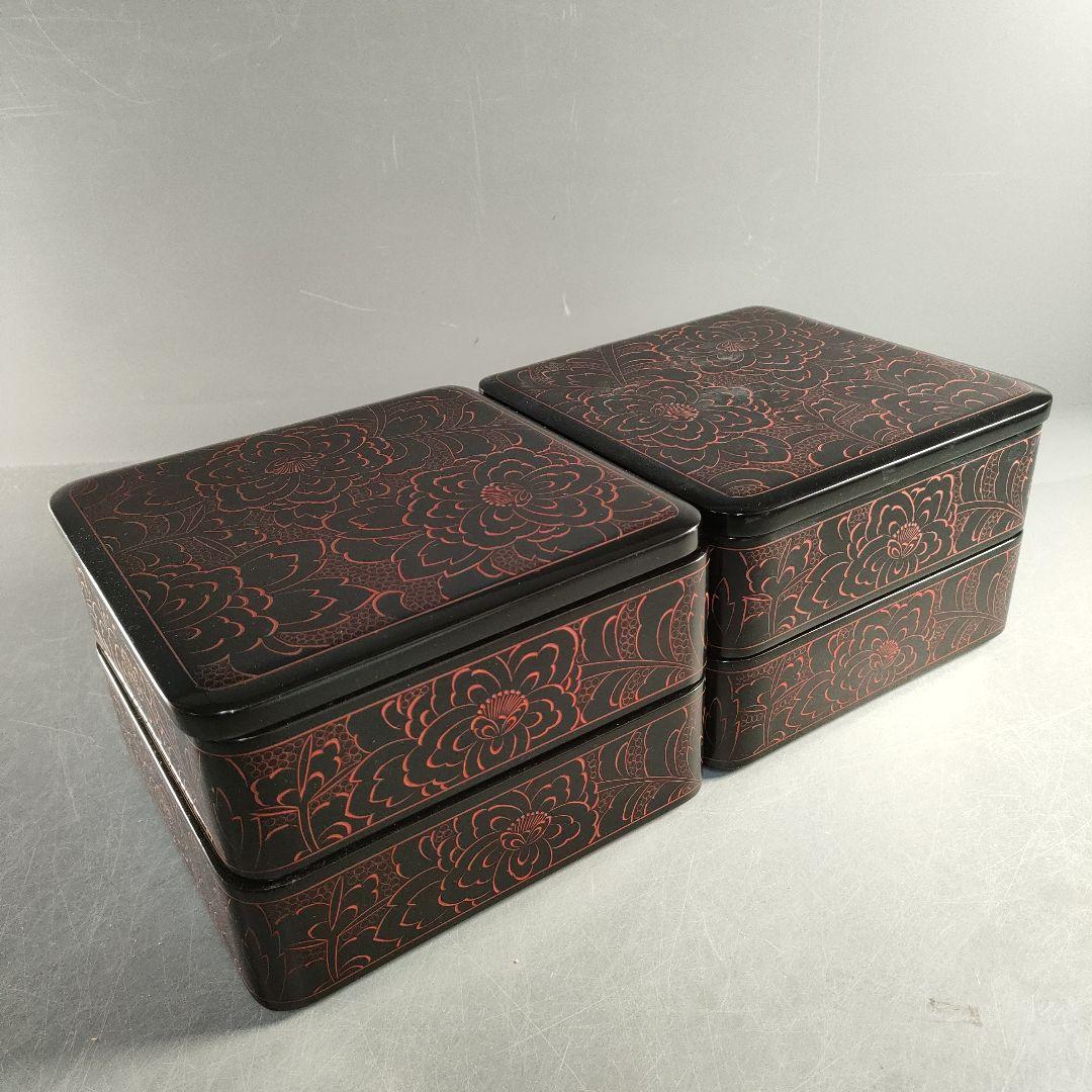 A1355-3/輪島塗/重箱 四段一揃/木製漆器/共箱/懐石道具/弁当箱/