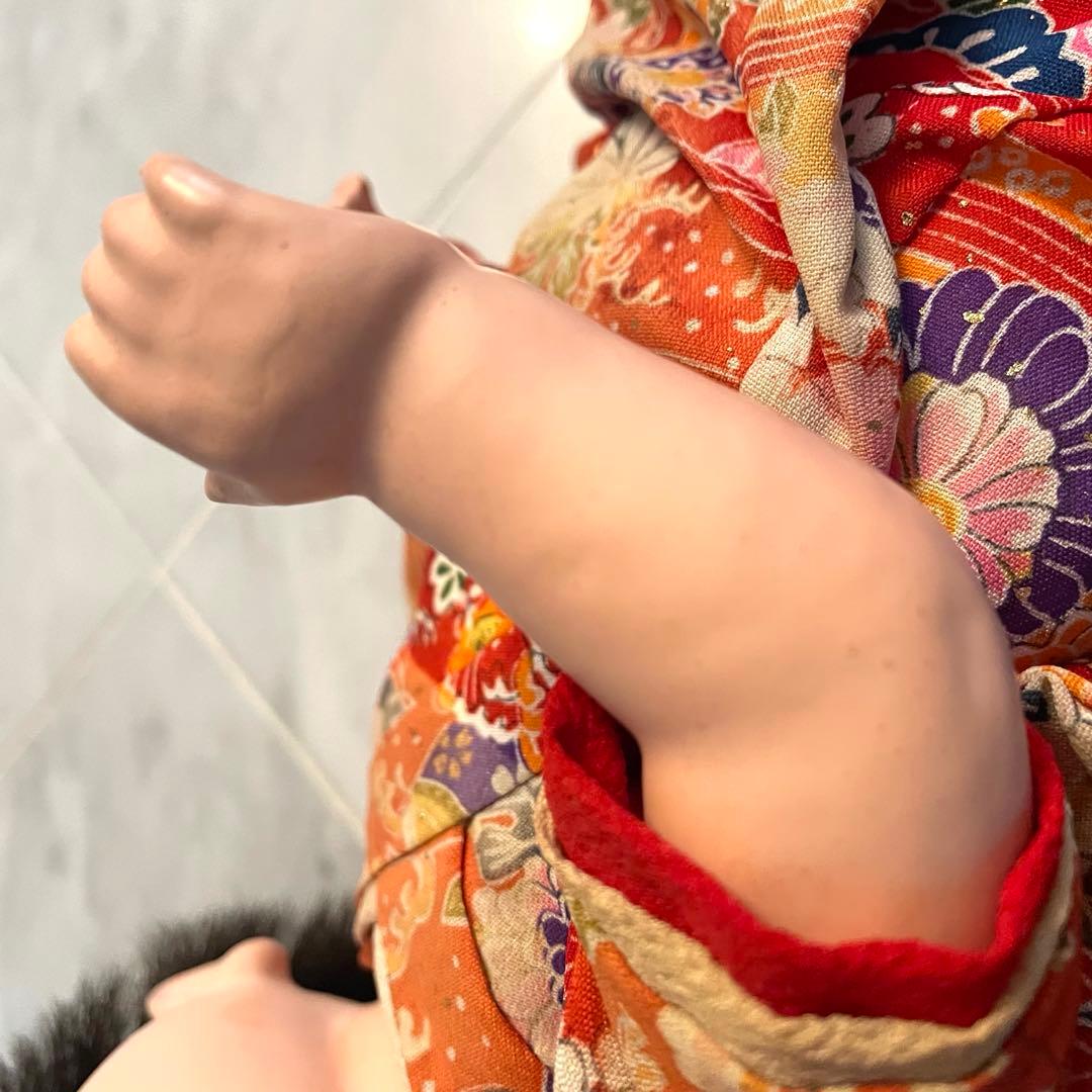 市松人形 自由人形 可愛い幼女　座布団付き　昭和レトロ　36センチ