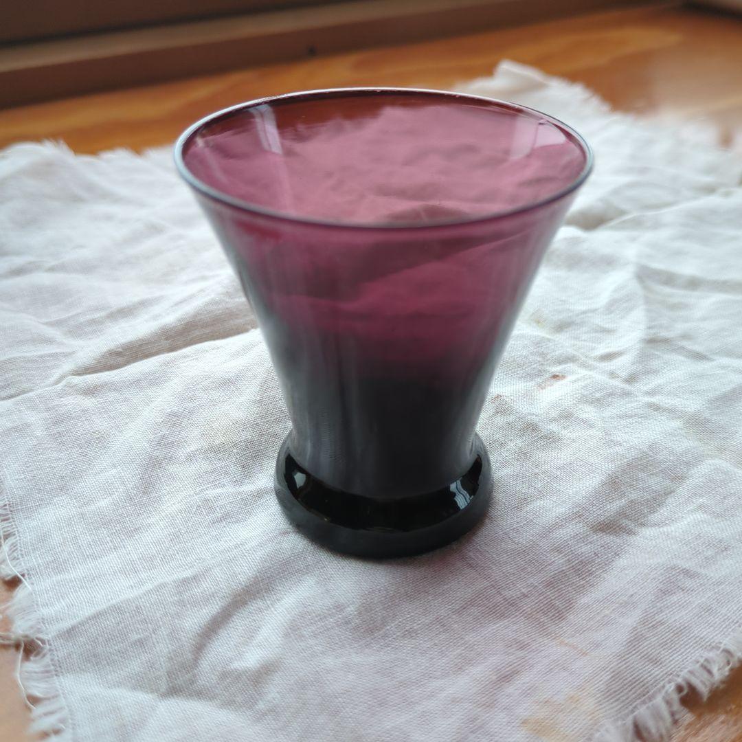 ダークパープルのガラスお猪口　びいどろ紫杯
