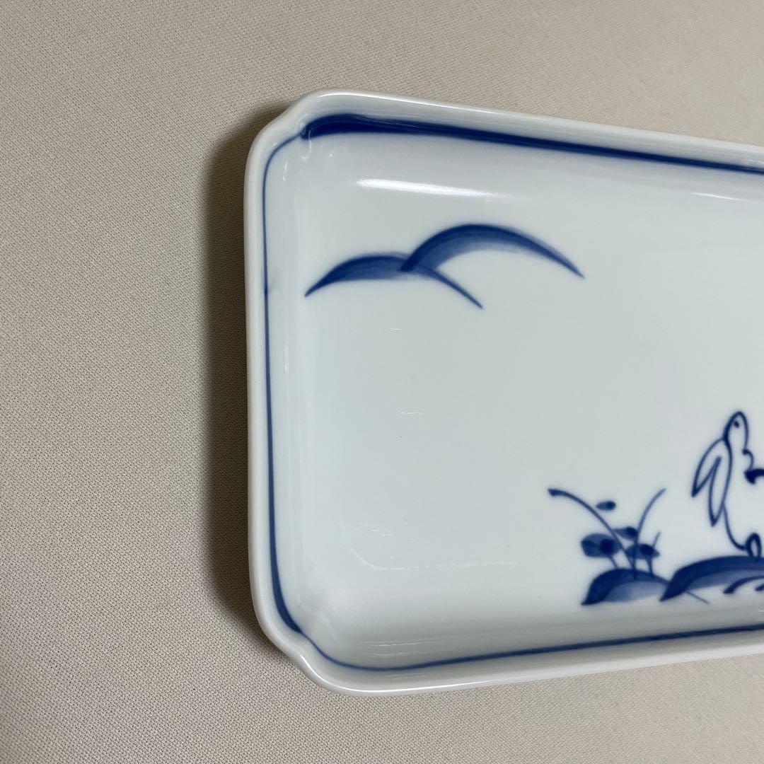 たち吉　うさぎ柄 長角皿 5枚セット 染付 和食器 小皿 銘々皿