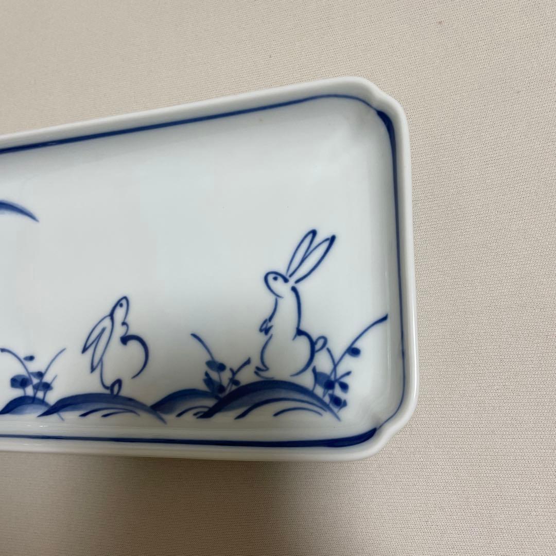 たち吉　うさぎ柄 長角皿 5枚セット 染付 和食器 小皿 銘々皿