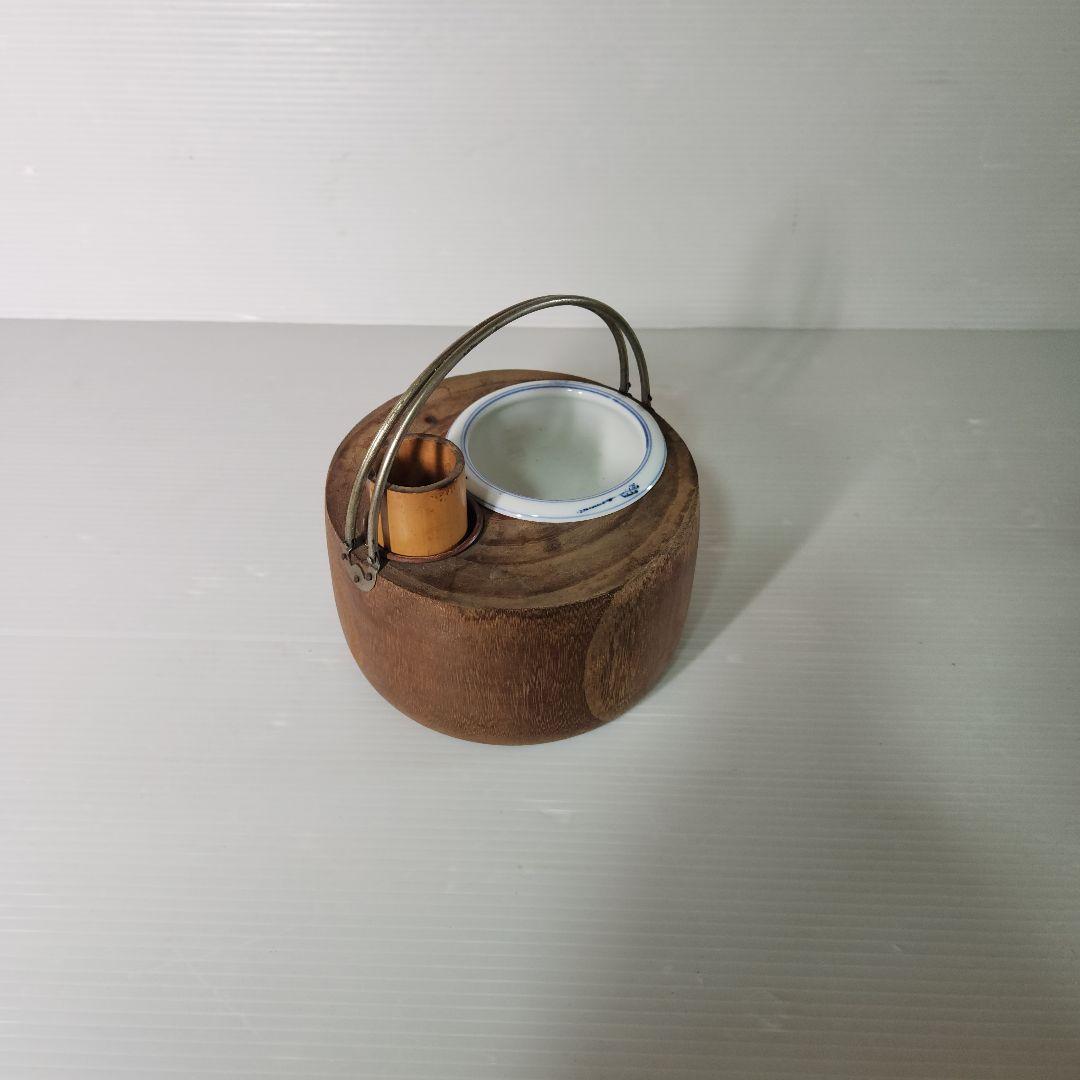 くり貫き火鉢 銅落し 持ち手付 煙草盆 計2点
