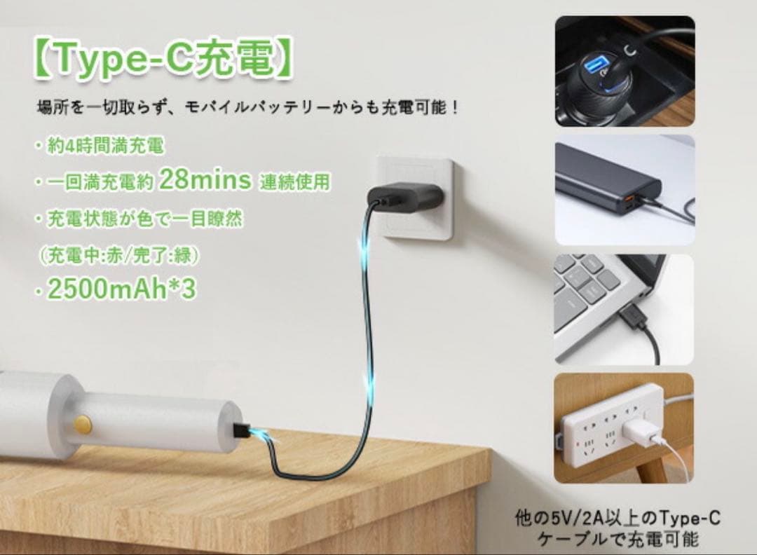 掃除機 コードレス　28000Pa超強力吸引・0.5kg史上最軽量
