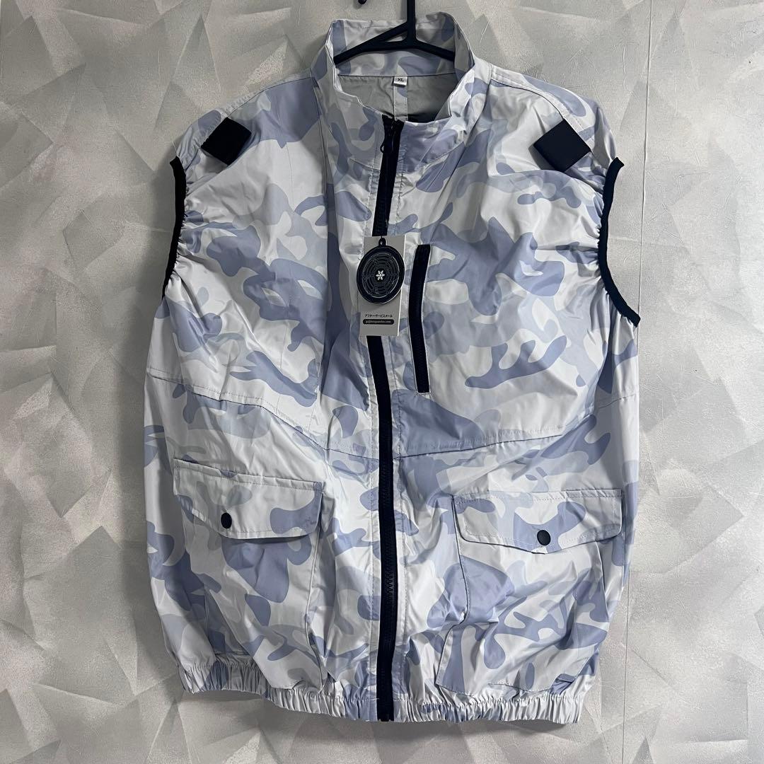 【ブルー迷彩柄】 空調ベスト 空調作業服 XL PSE認証 新品 フルセット