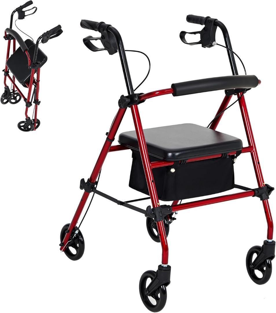 歩行器 折りたたみ可能 後輪ブレーキ 座面付き 手押し車 Garvee