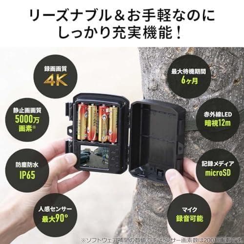 サンワダイレクト 防犯カメラ トレイルカメラ 4K 電池式 屋外 IP65防水防