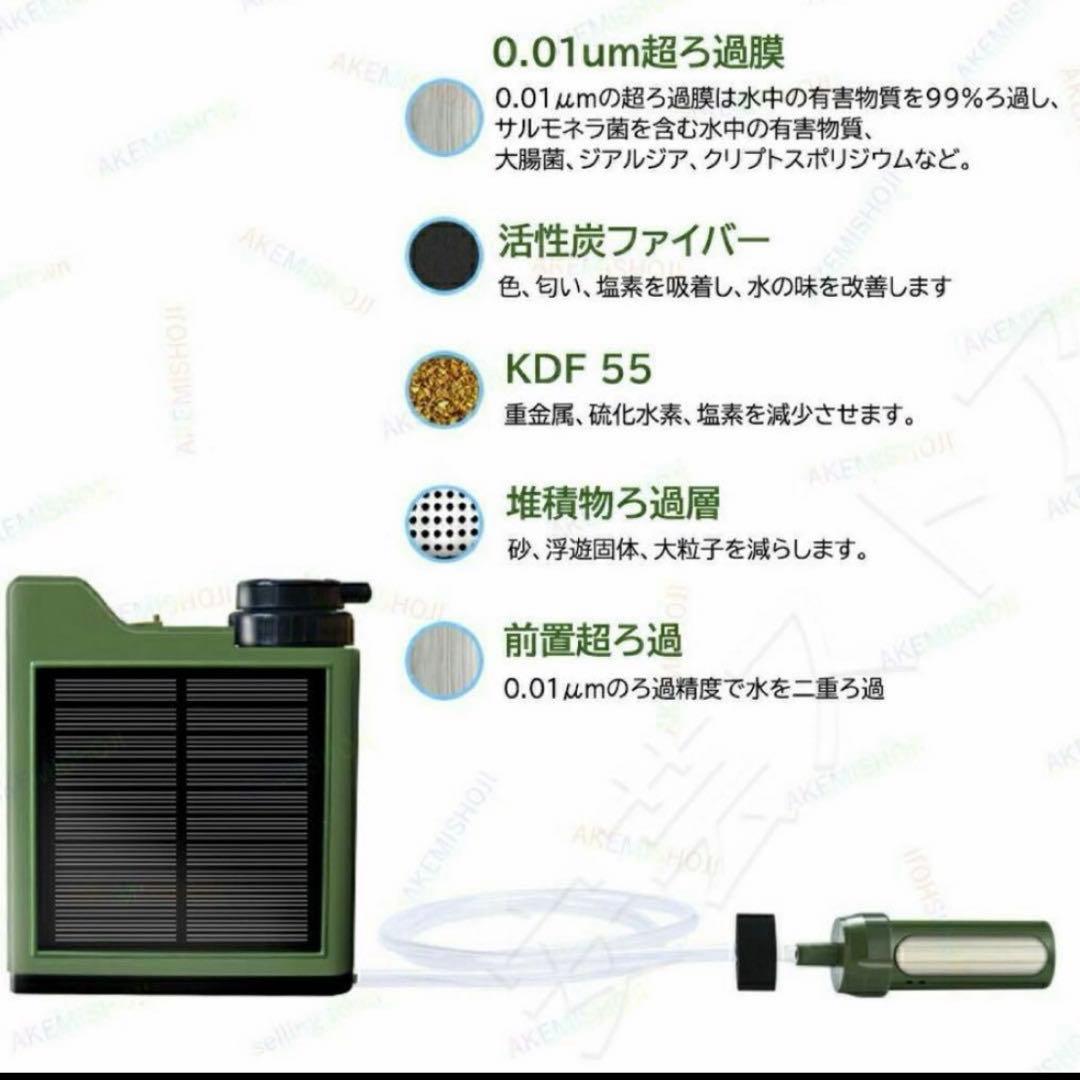 携帯浄水器 5200mAh 災害用 5000L USB/ソーラー充電 照明灯