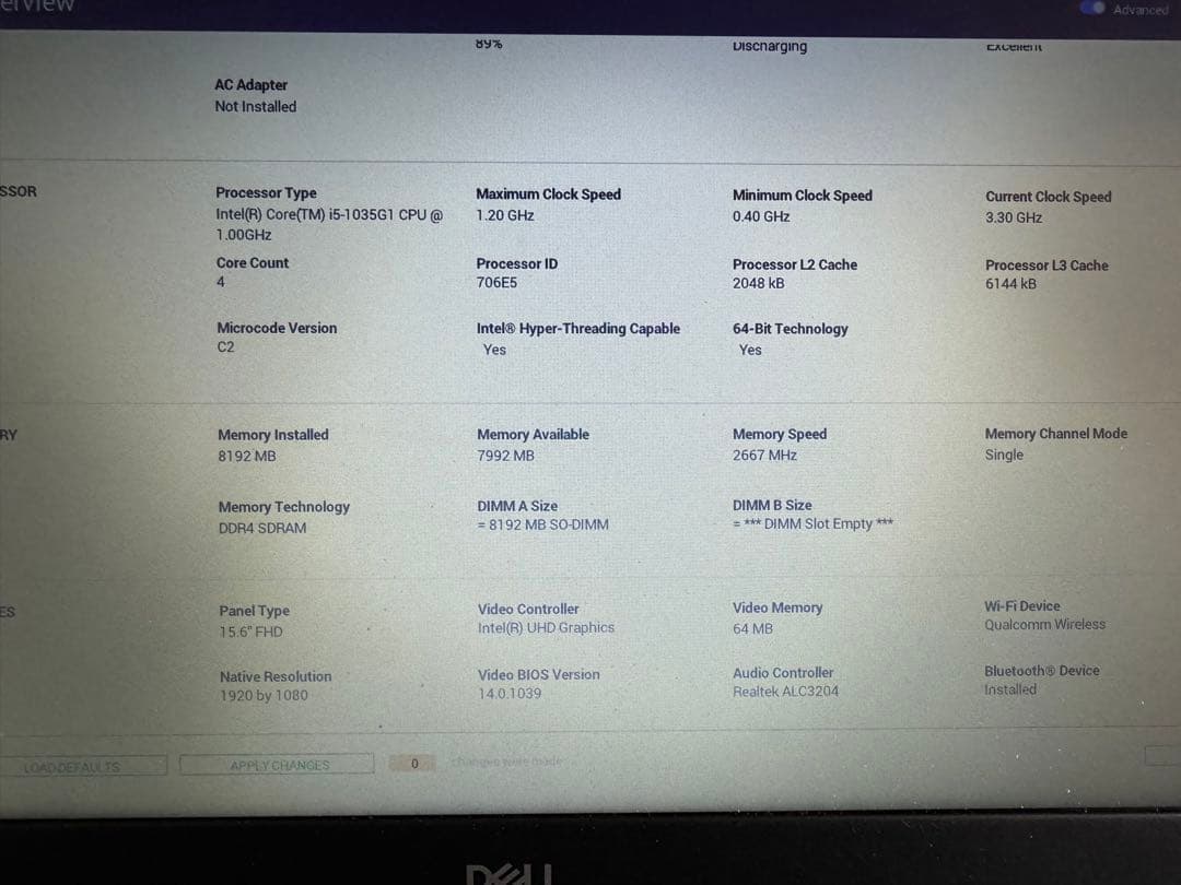 Dell inspiron3593 i5-1035G1メモリー8GBマザーボード