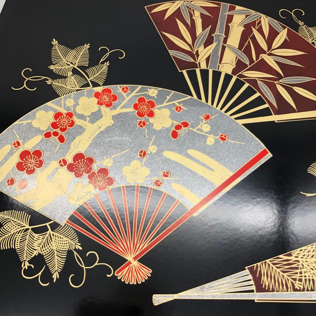 味の名門紀文木製漆塗りおせち料理重箱梅の花竹扇子柄30cm文箱ビンテージ小物入れ