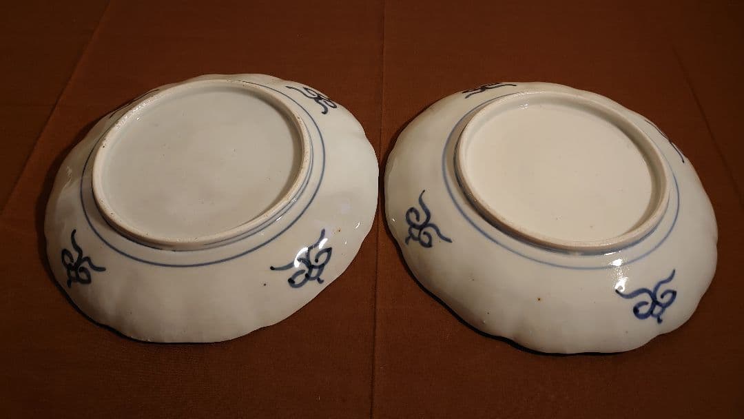 古伊万里　伊万里　色絵　扇文　華の図　蔵出し　大皿　菓子皿　２客