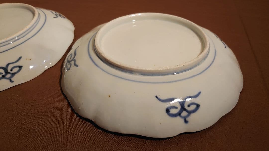 古伊万里　伊万里　色絵　扇文　華の図　蔵出し　大皿　菓子皿　２客