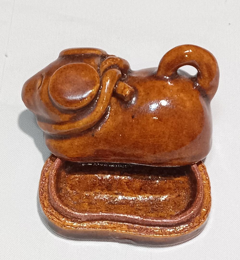 茶道具　大樋焼飴釉香合　九世大樋長左衛門作　干支戌香合　超美品！！