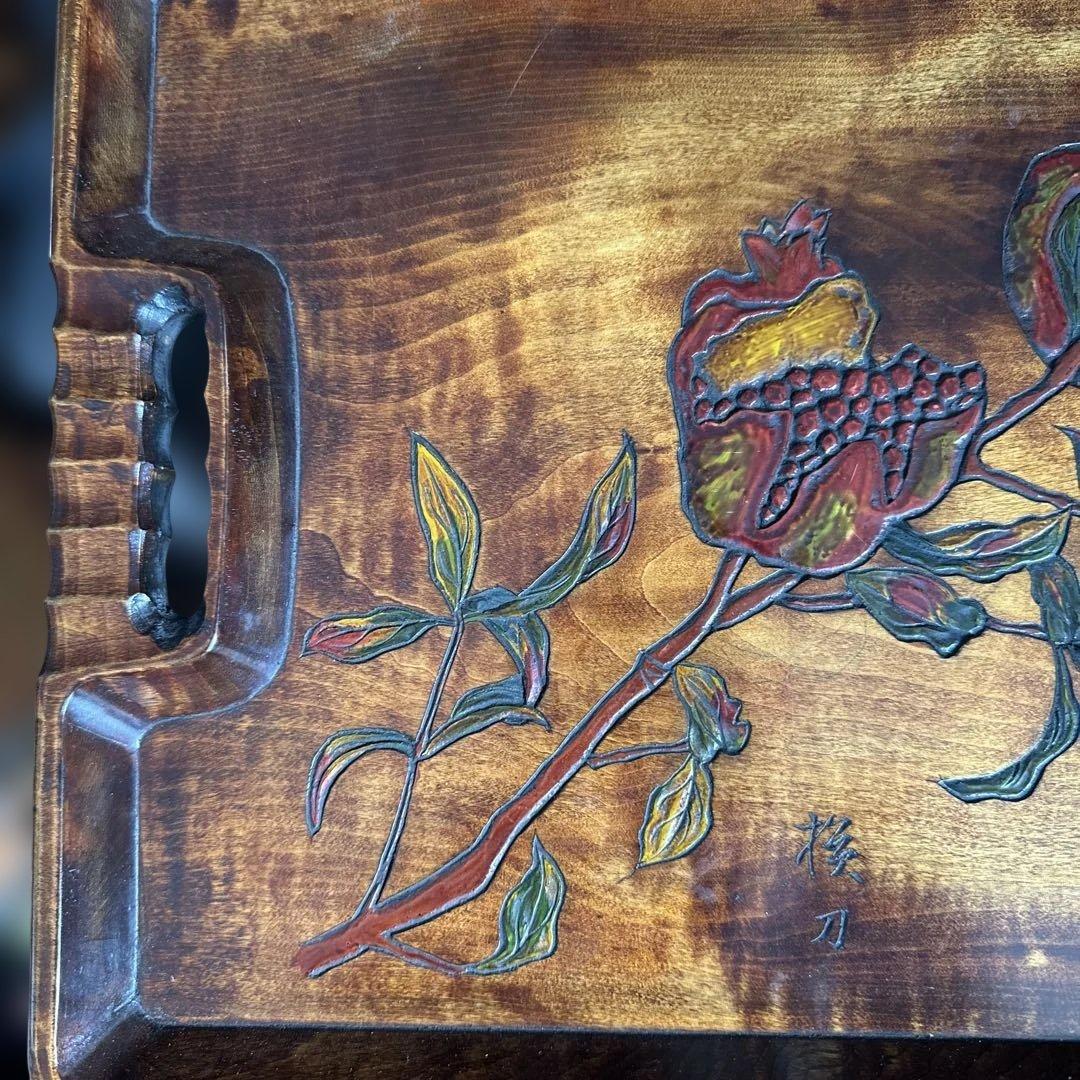 烏城雕，花彫刻 木製 漆器盆