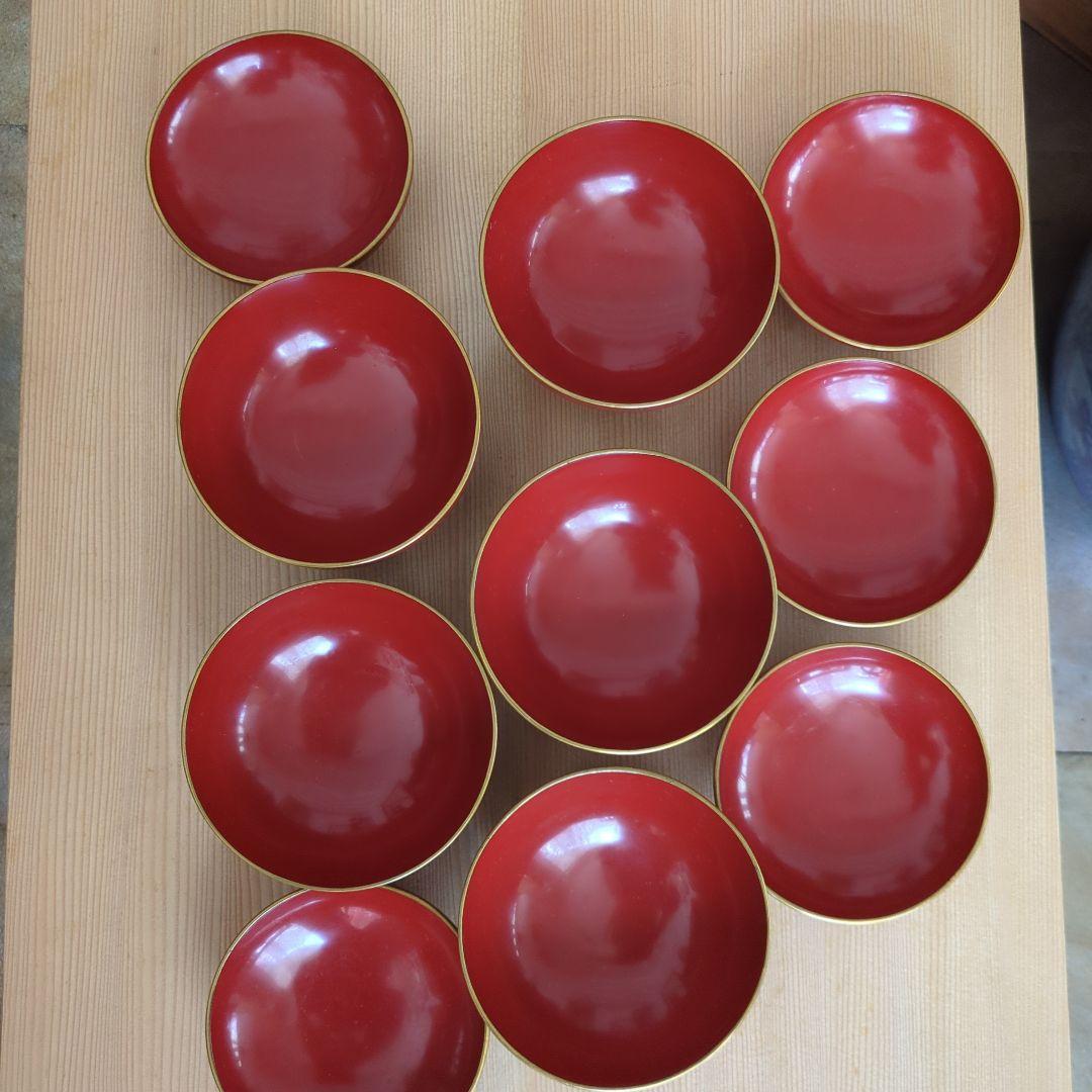 骨董　蓋付き椀　お椀　漆器　木製　蒔絵　花と蝶々　金彩　5つ〜