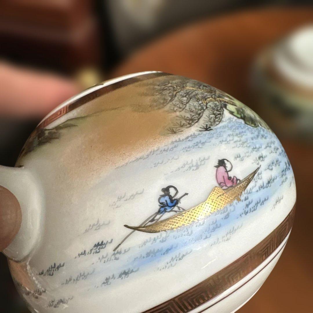九谷焼　風景画の茶器セット（急須・湯飲み4個