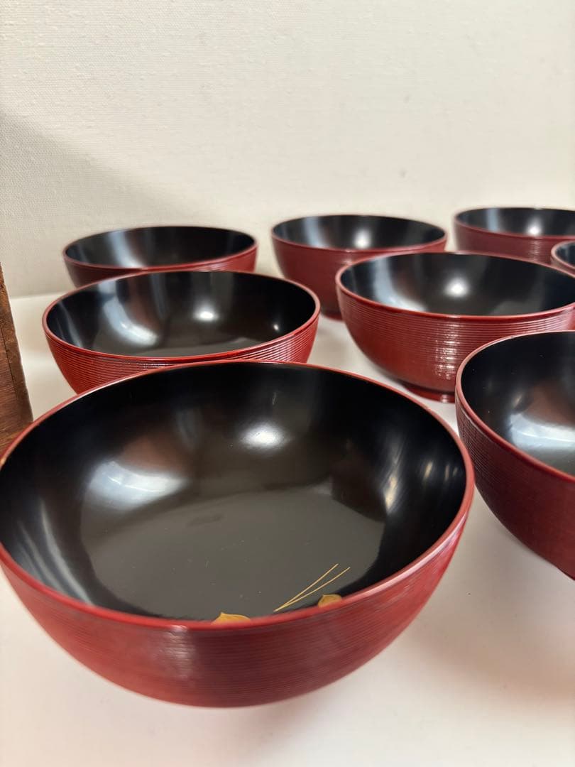 時代漆器　京都　蒔絵師　長野横笛　吸物椀　絵替　9客　共箱