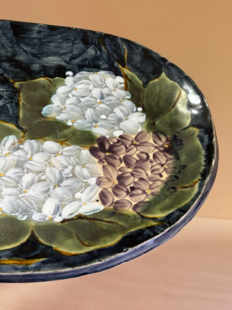 京焼 陶葊 土渕 陶あん窯 楕円大皿 色絵付け 紫陽花柄 30cm 1枚