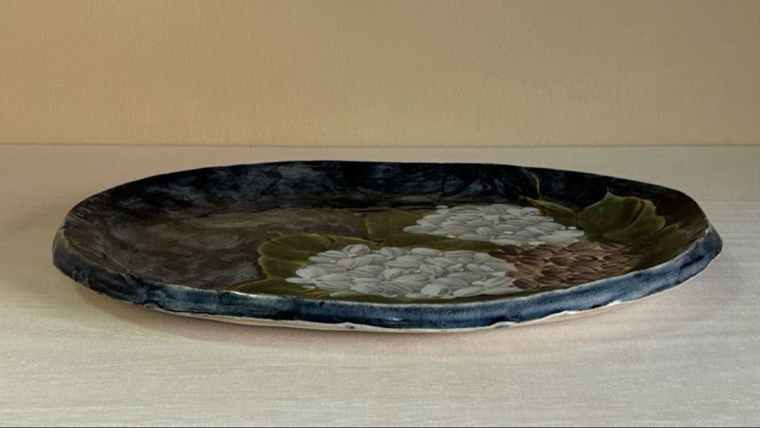 京焼 陶葊 土渕 陶あん窯 楕円大皿 色絵付け 紫陽花柄 30cm 1枚