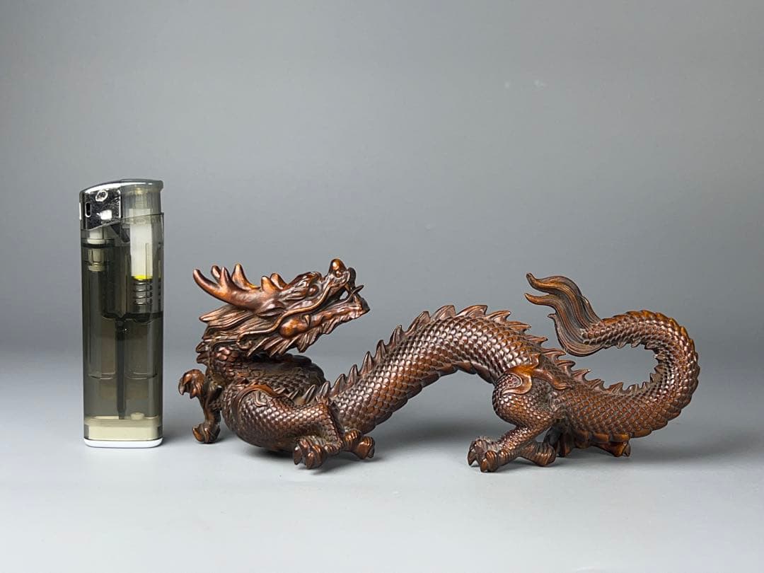 中国古美術 黄楊木 一刀彫 細密彫刻 龍 旧蔵 お守り 開運 コレクション 希少