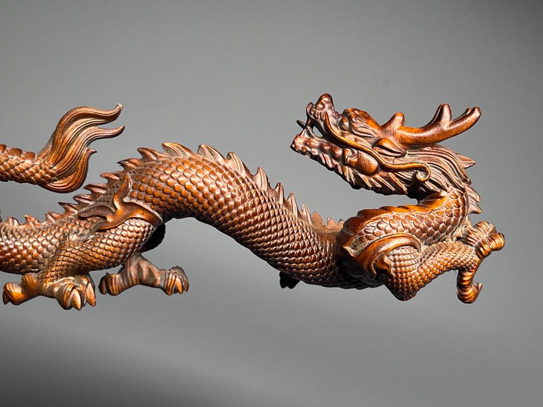 中国古美術 黄楊木 一刀彫 細密彫刻 龍 旧蔵 お守り 開運 コレクション 希少