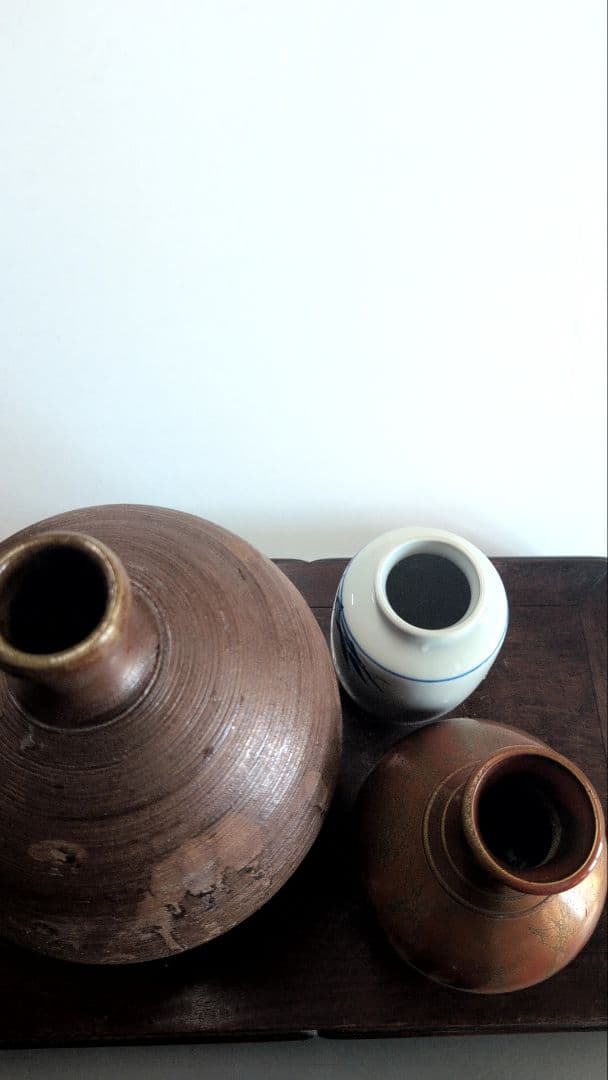 花瓶 3点セット 焼締め 壺 銅器風 花器 白磁 竹柄 和モダン インテリア