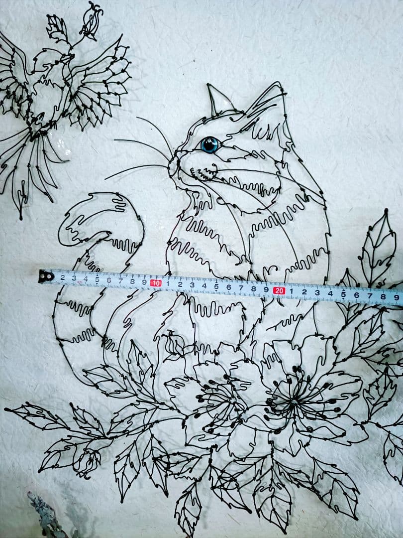 猫　小鳥　花 ワイヤークラフト　アート　壁掛け