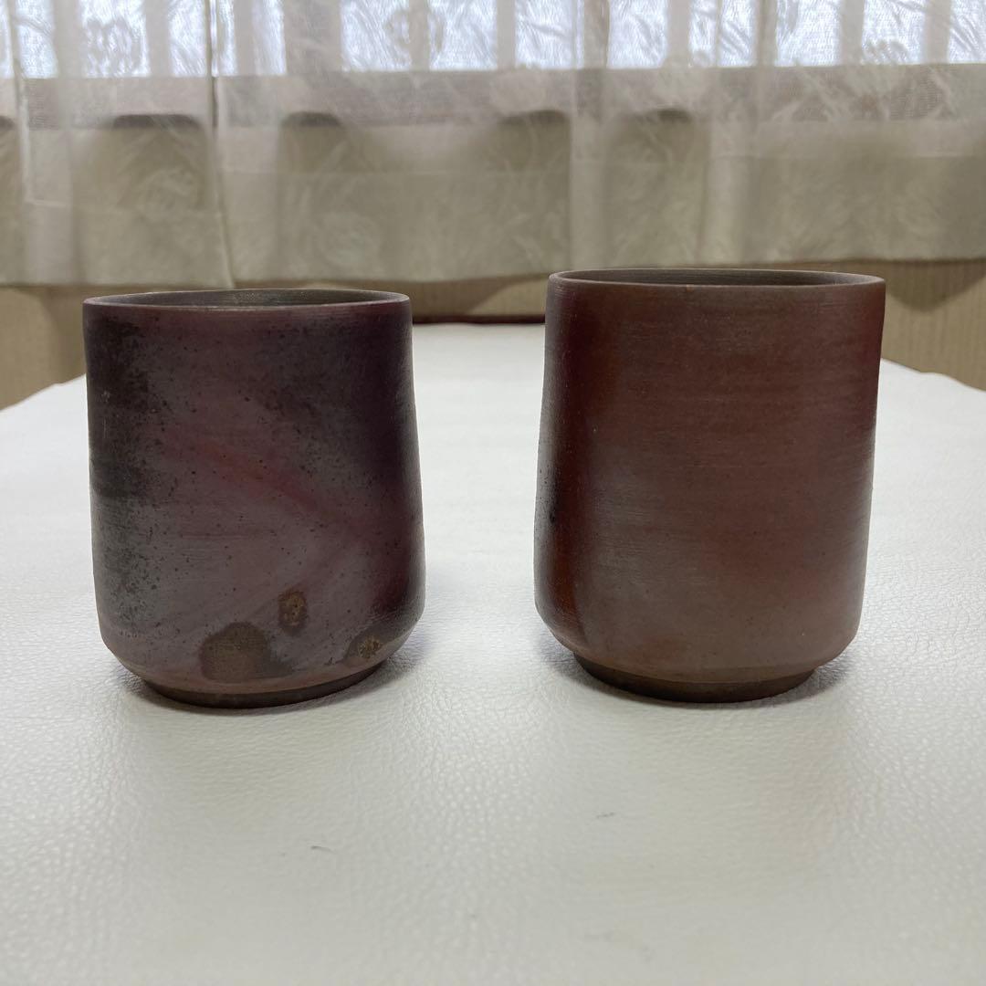 備前焼 湯呑み 茶器 カップ 2点 陶器 陶芸 和風 工芸品 レトロ