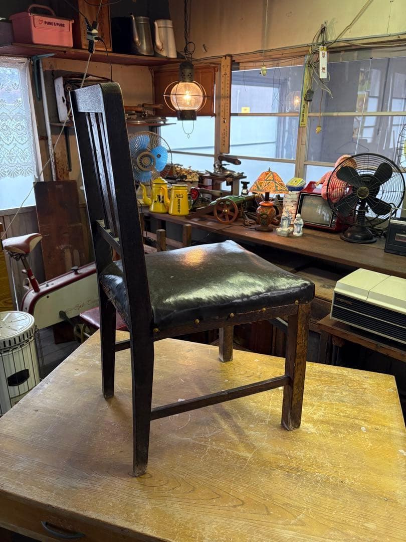 昭和家具　木製イス　レトロチェア　ビンテージチェア　レザー　アンティークチェア