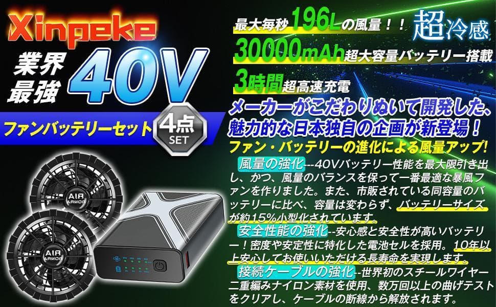 【M2755-88-65】空調服ファンバッテリーセット　40V 30000mAh