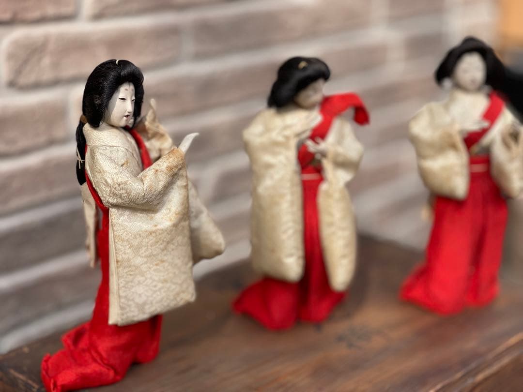 【京雛 宮女三人揃】京都 丸屋大木平蔵 御雛形製造 共箱付 古作 雛人形