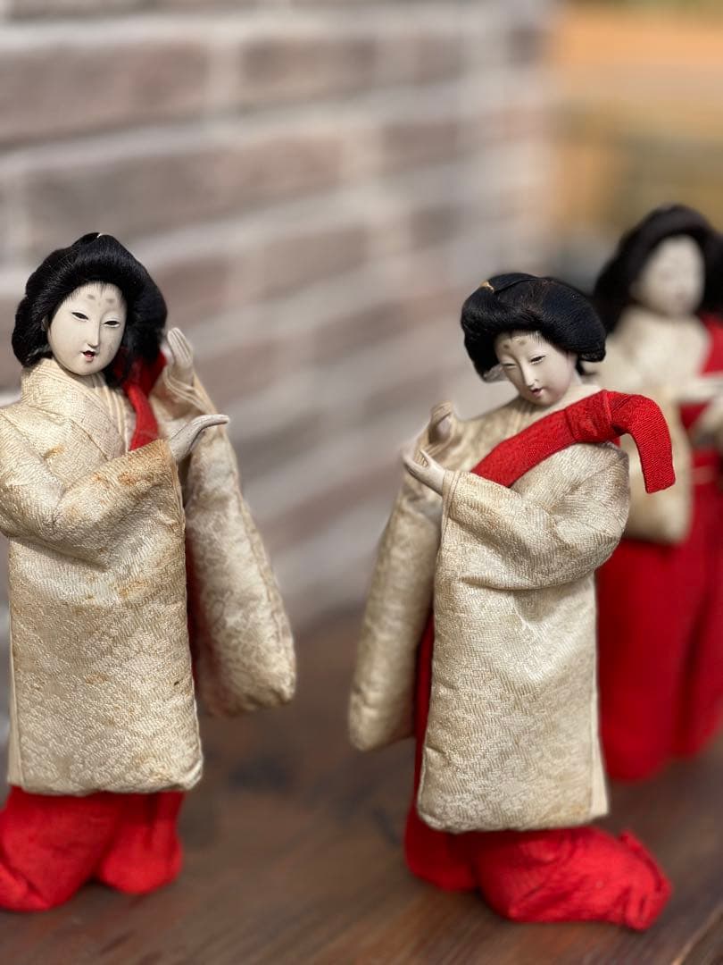 【京雛 宮女三人揃】京都 丸屋大木平蔵 御雛形製造 共箱付 古作 雛人形