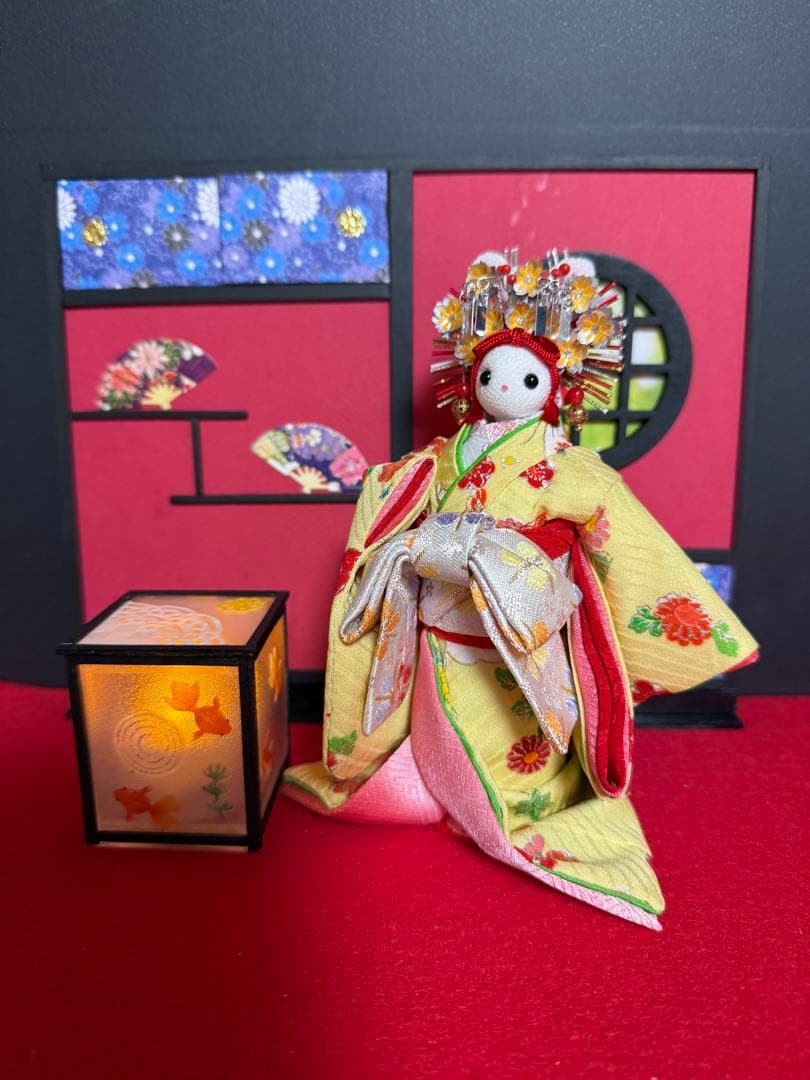 うさぎの花魁　創作ちりめん人形　ちりめんうさぎ人形　古布　ドールハウス
