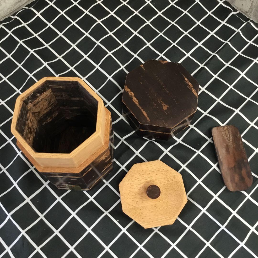 桜皮細工　御茶筒揃　木地　本けやき　八角茶筒