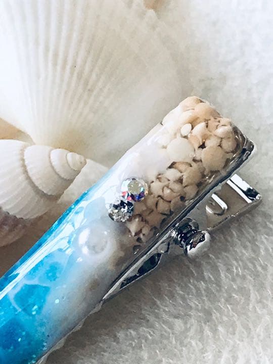 【再販】波打ち際✧︎ヘアクリップmini♡ シルバー✖️エメラルド✖️ブルー