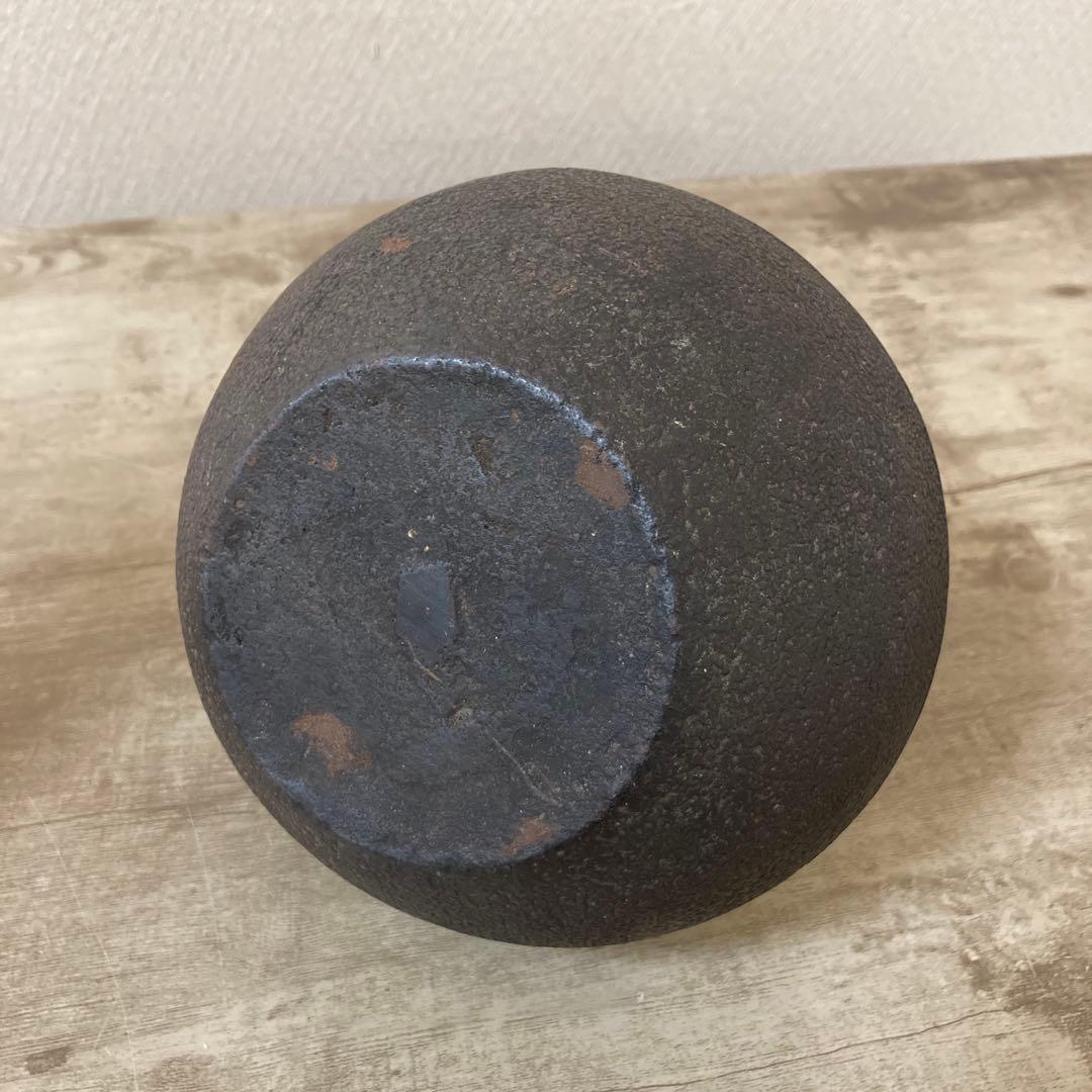昭和二年製　龍文堂造　時代鉄瓶　宣徳蓋　茶道具　日丸形　岩肌