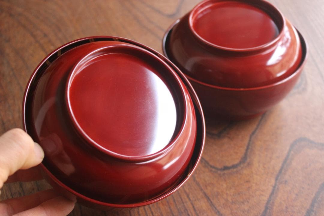 デッドストック！極上紅溜に優美な桐花蒔絵の映えるお椀2点（検輪島塗京塗煮物椀