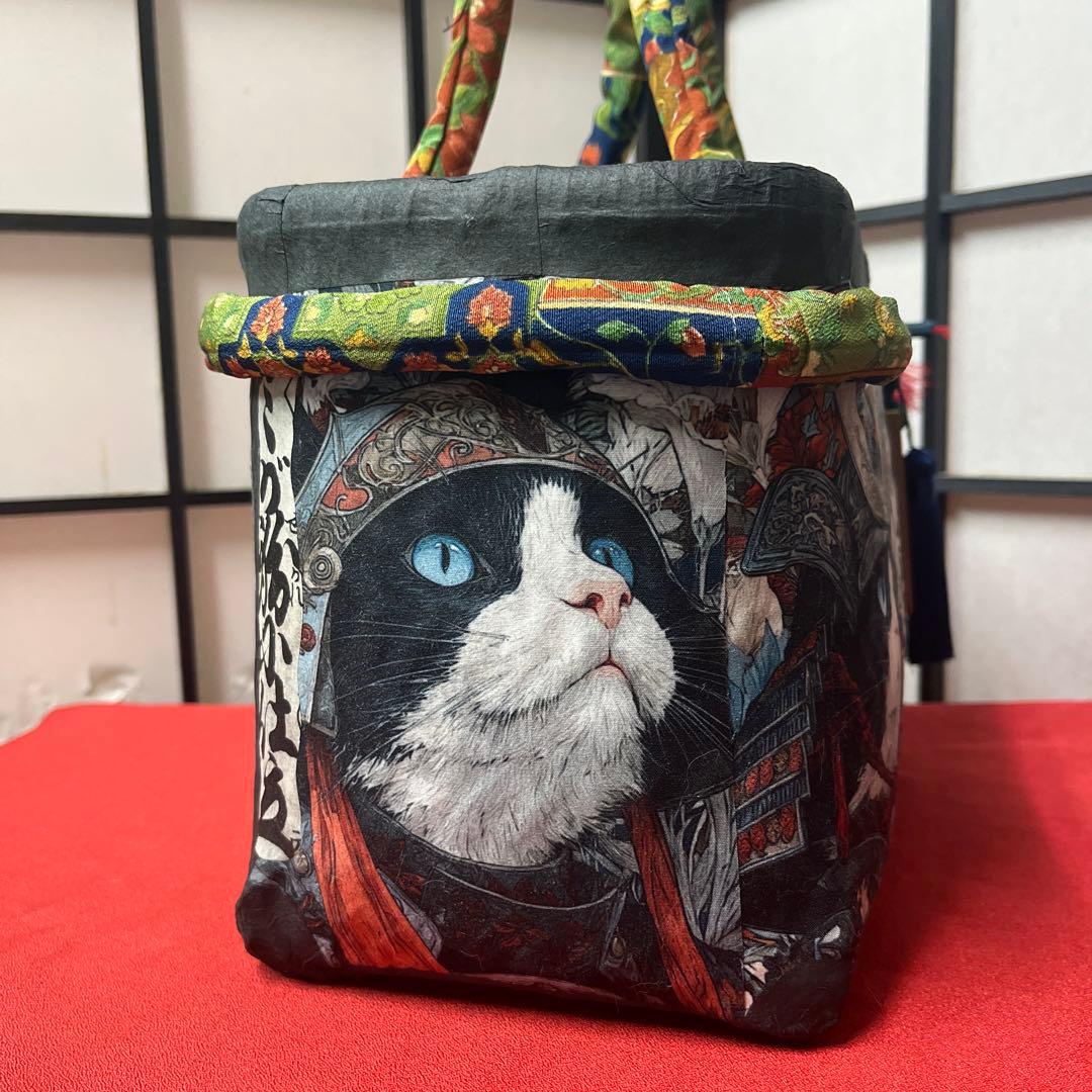 ロマネスクな猫将軍 一閑張り バッグ かごバッグ ハンドバッグ 猫 花柄
