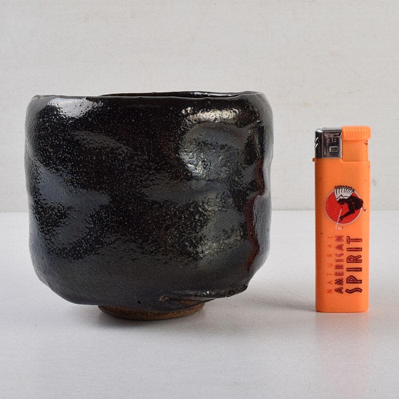 茶道具　芳幽斎　加藤石春作　黒楽茶碗　共布　共箱　M　R9604