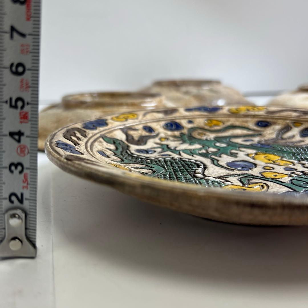 専用　江戸時代　色絵龍七寸皿　木箱付　幅約19㎝　東Y8-0312⑧