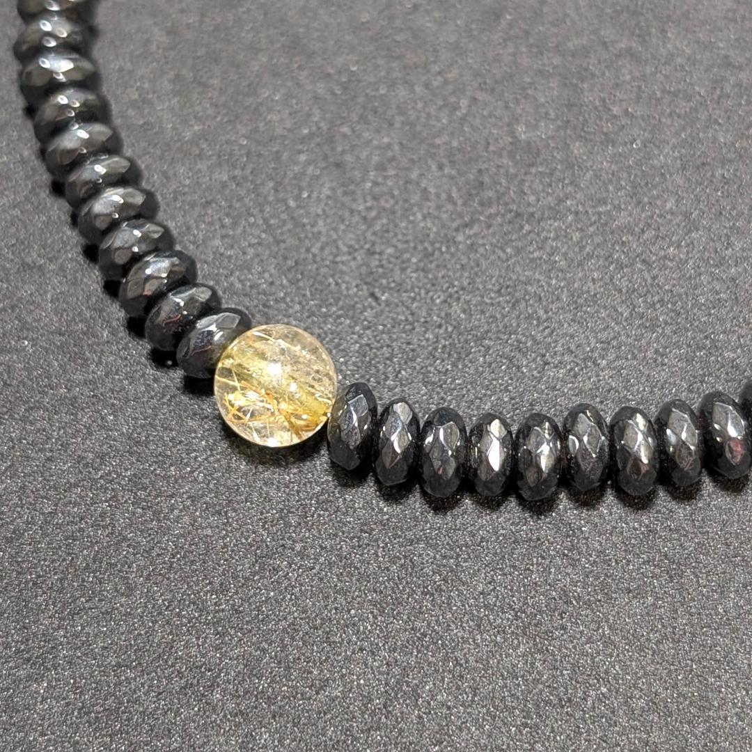 めんたる　ゴールドルチル 磁気ヘマタイト パワーストーンNECKLACE