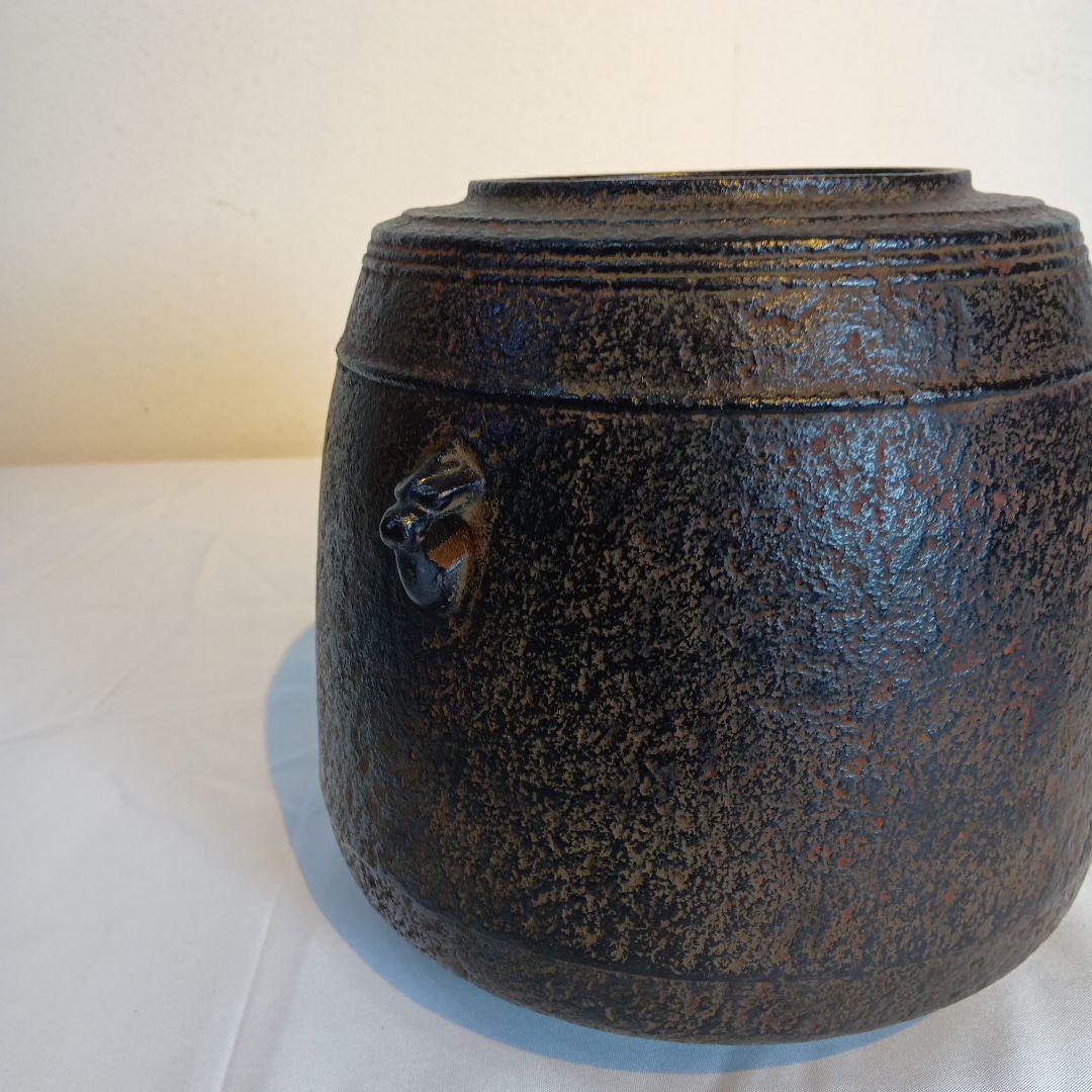 値下げ茶道具　南部盛岡(熊谷喜平作)面取風炉　 梵鐘釜、五徳一式　共箱　しおり付